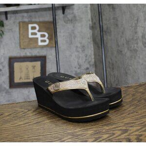 Guess Womens Platform Sandal Sarraly Flip-Flop GWSARRALY4 Gold / Black 7M